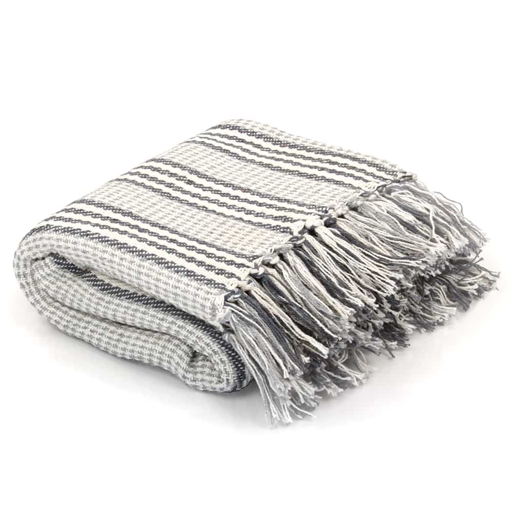 vidaXL Überwurf Baumwolle Streifen 125x150 cm Grau und Weiß