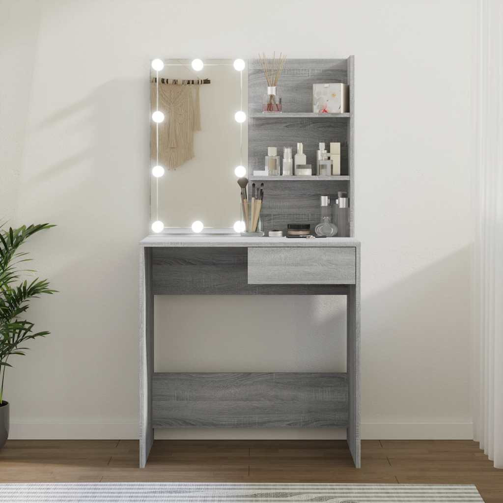 vidaXL Schminktisch mit LED Grau Sonoma 74,5x40x141 cm