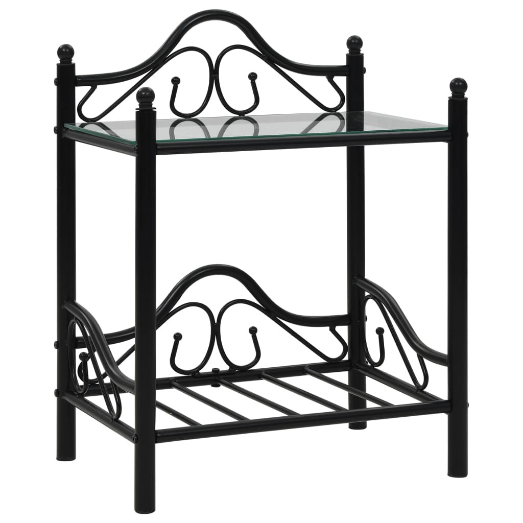 vidaXL Nachttisch Stahl und Hartglas 45x30,5x60 cm Schwarz