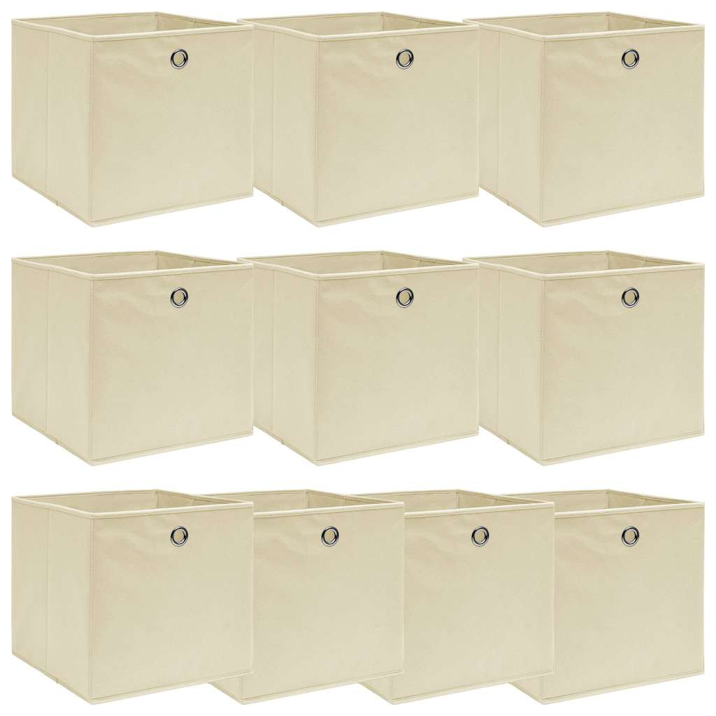 vidaXL Aufbewahrungsboxen 10 Stk. Creme 32x32x32 cm Stoff
