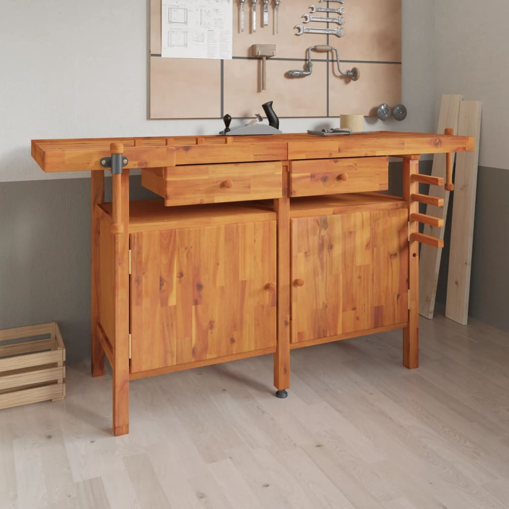 vidaXL Werkbank mit Schubladen Schraubstöcken 162x62x83 cm Akazienholz