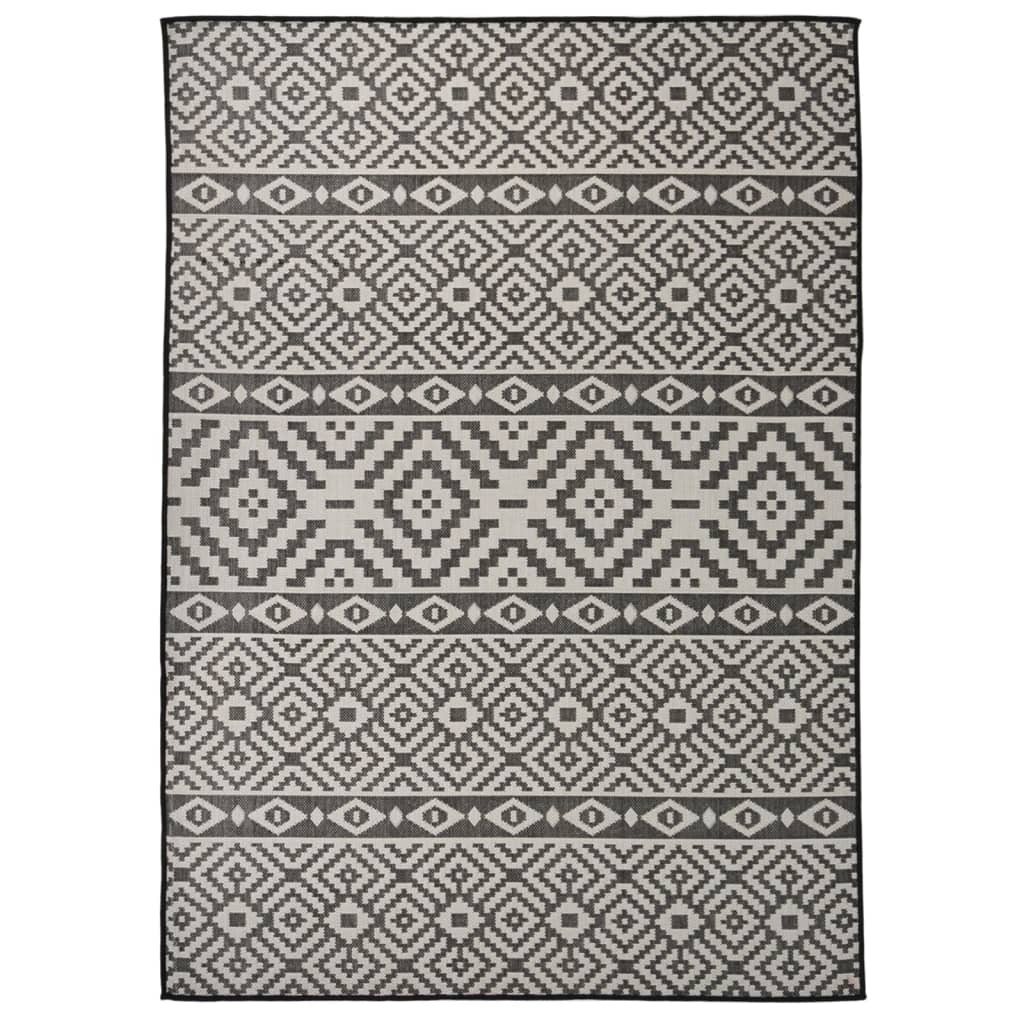 vidaXL Outdoor-Teppich Flachgewebe 120x170 cm Schwarz Gestreift