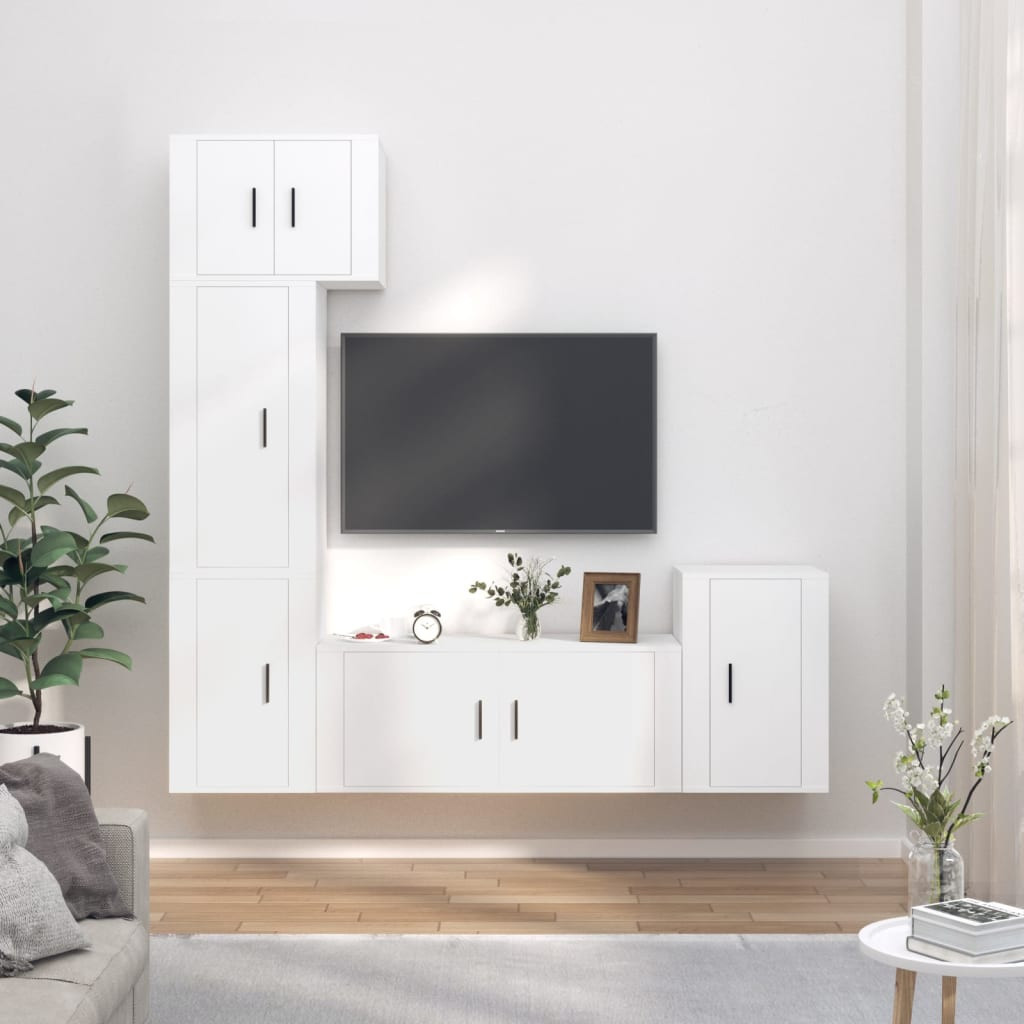 vidaXL 5-tlg. TV-Schrank-Set Weiß Holzwerkstoff