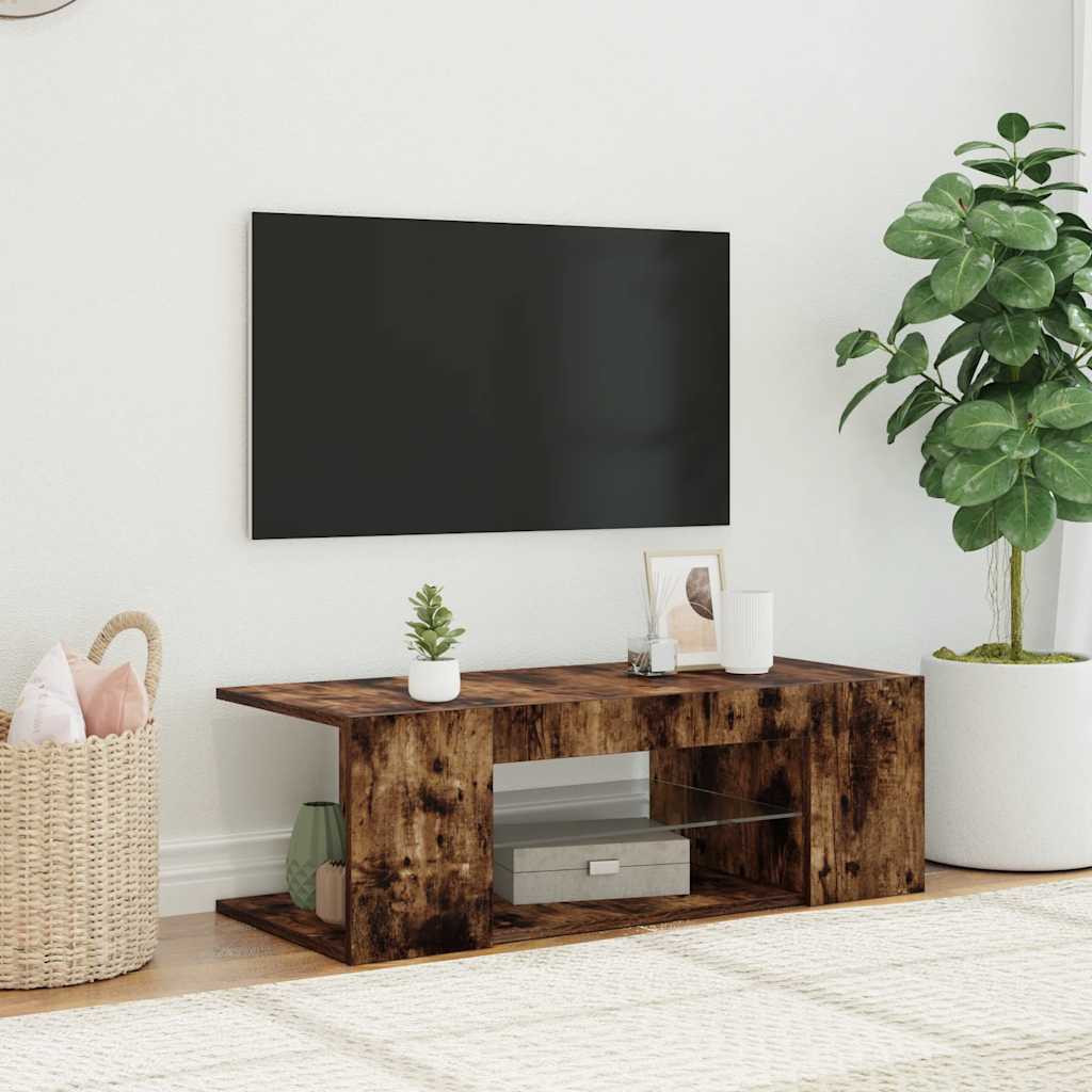 vidaXL TV-Schrank mit LED-Leuchten Räuchereiche 90x39x30 cm