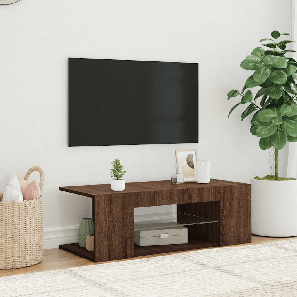 vidaXL TV-Schrank mit LED-Leuchten Braun Eichen-Optik 90x39x30 cm
