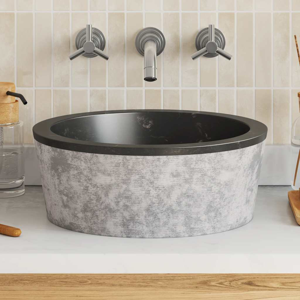 vidaXL Waschbecken Schwarz Ø40x15 cm Marmor