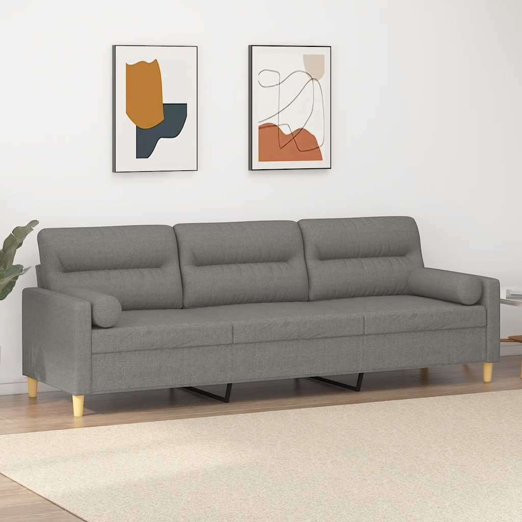 vidaXL 3-Sitzer-Sofa mit Kissen Dunkelgrau 210 cm Stoff