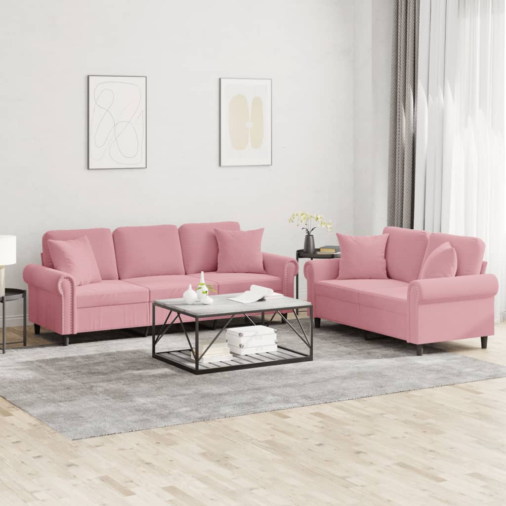 vidaXL 2-tlg. Sofagarnitur mit Kissen Rosa Samt