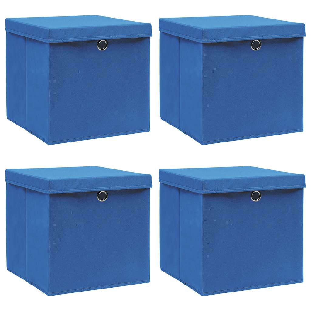 vidaXL Aufbewahrungsboxen mit Deckeln 4 Stk. Blau 32x32x32 cm Stoff