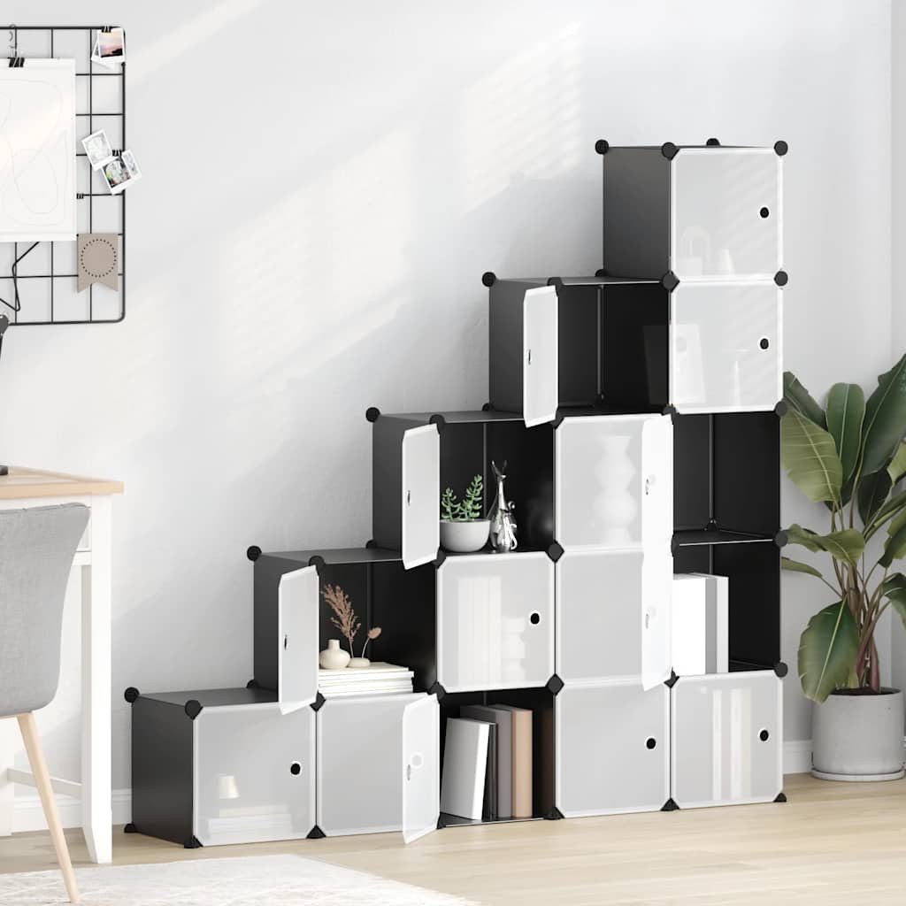vidaXL Regalsystem mit 15 Würfeln und Türen Schwarz PP