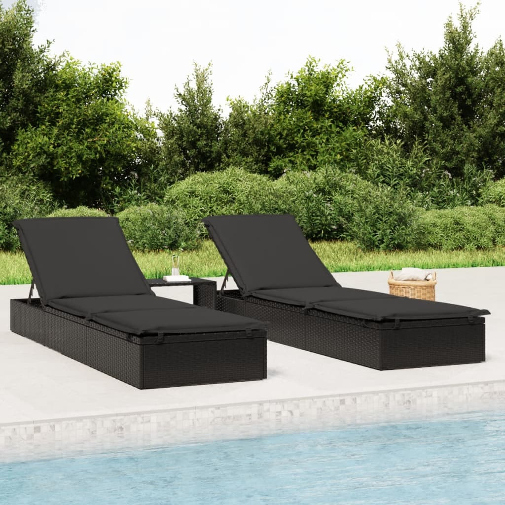 vidaXL Sonnenliege 1 Stk. mit Auflage Schwarz 201x55x62 cm Poly Rattan