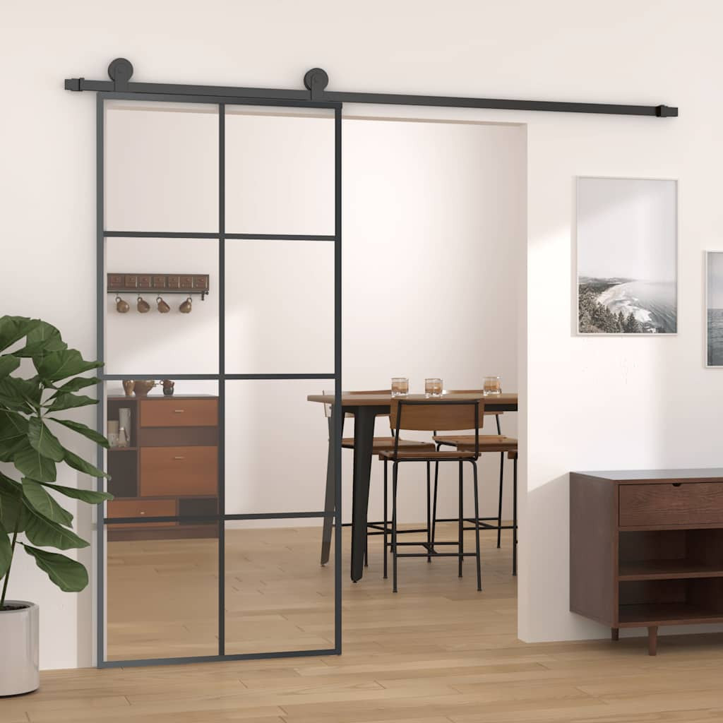 vidaXL Schiebetür Schwarz 90x205 cm ESG-Glas und Aluminium