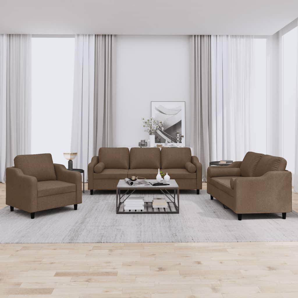 vidaXL 3-tlg. Sofagarnitur mit Kissen Braun Stoff