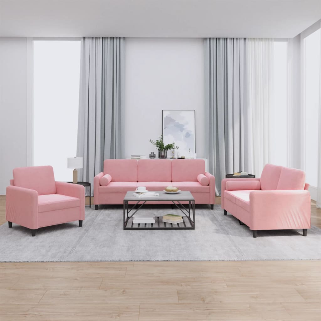 vidaXL 3-tlg. Sofagarnitur mit Kissen Rosa Samt