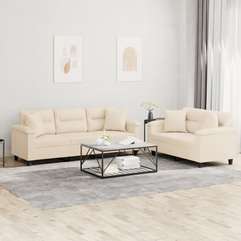 vidaXL 2-tlg. Sofagarnitur mit Kissen Beige Mikrofasergewebe