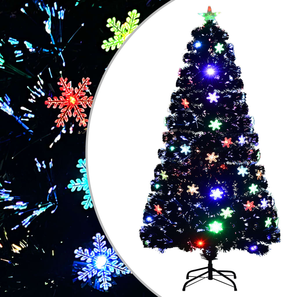 vidaXL Weihnachtsbaum mit LED-Schneeflocken Schwarz 120 cm Fiberoptik
