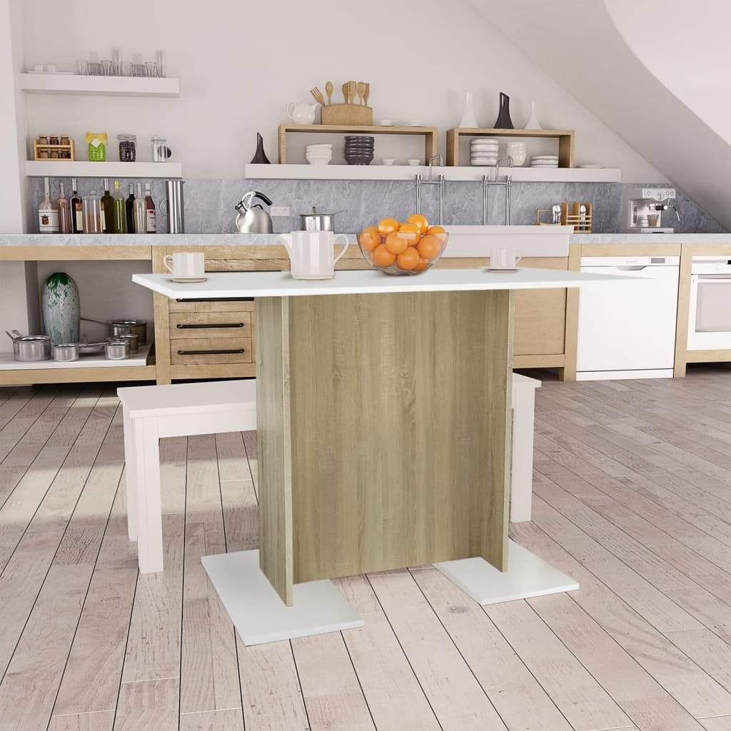 vidaXL Esstisch Weiß und Sonoma-Eiche 110x60x75 cm Holzwerkstoff