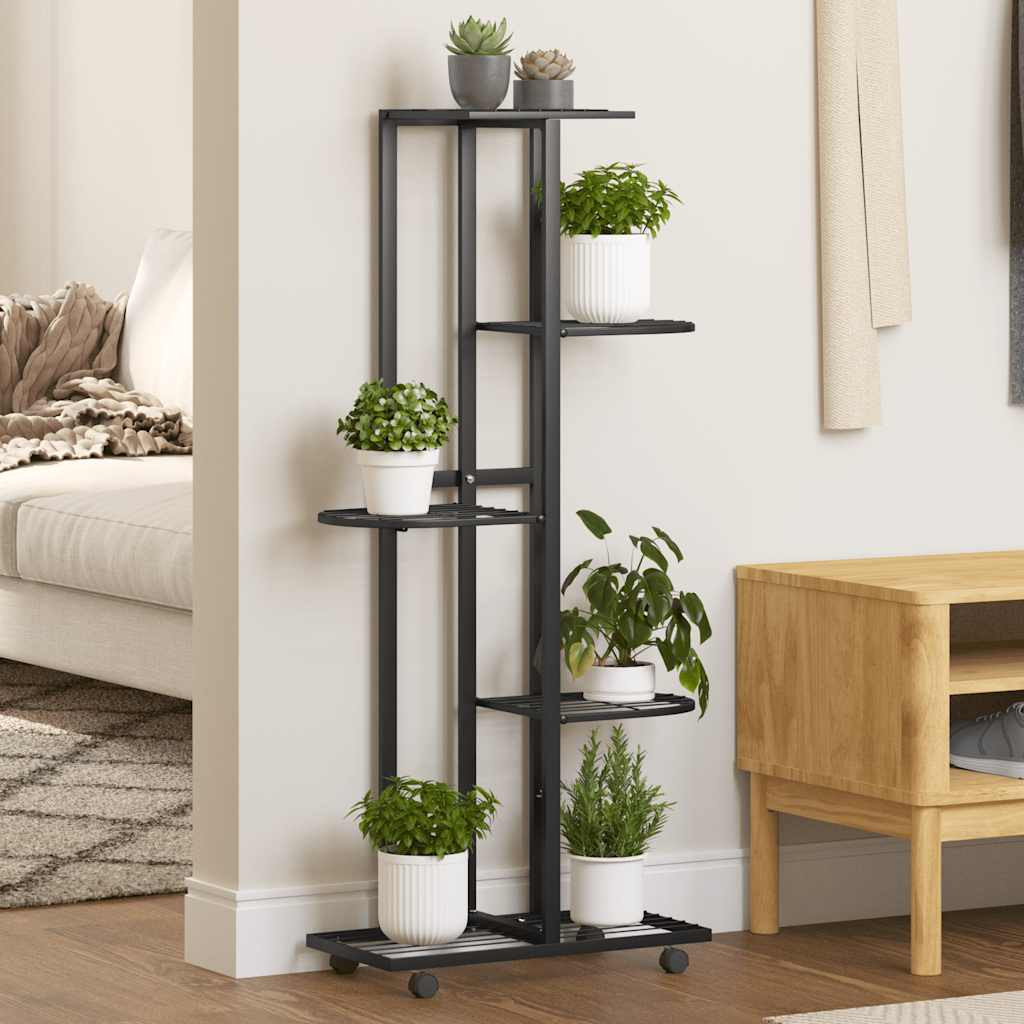 vidaXL Blumenständer 5-Etagen mit Rollen 44x23x100 cm Schwarz Eisen