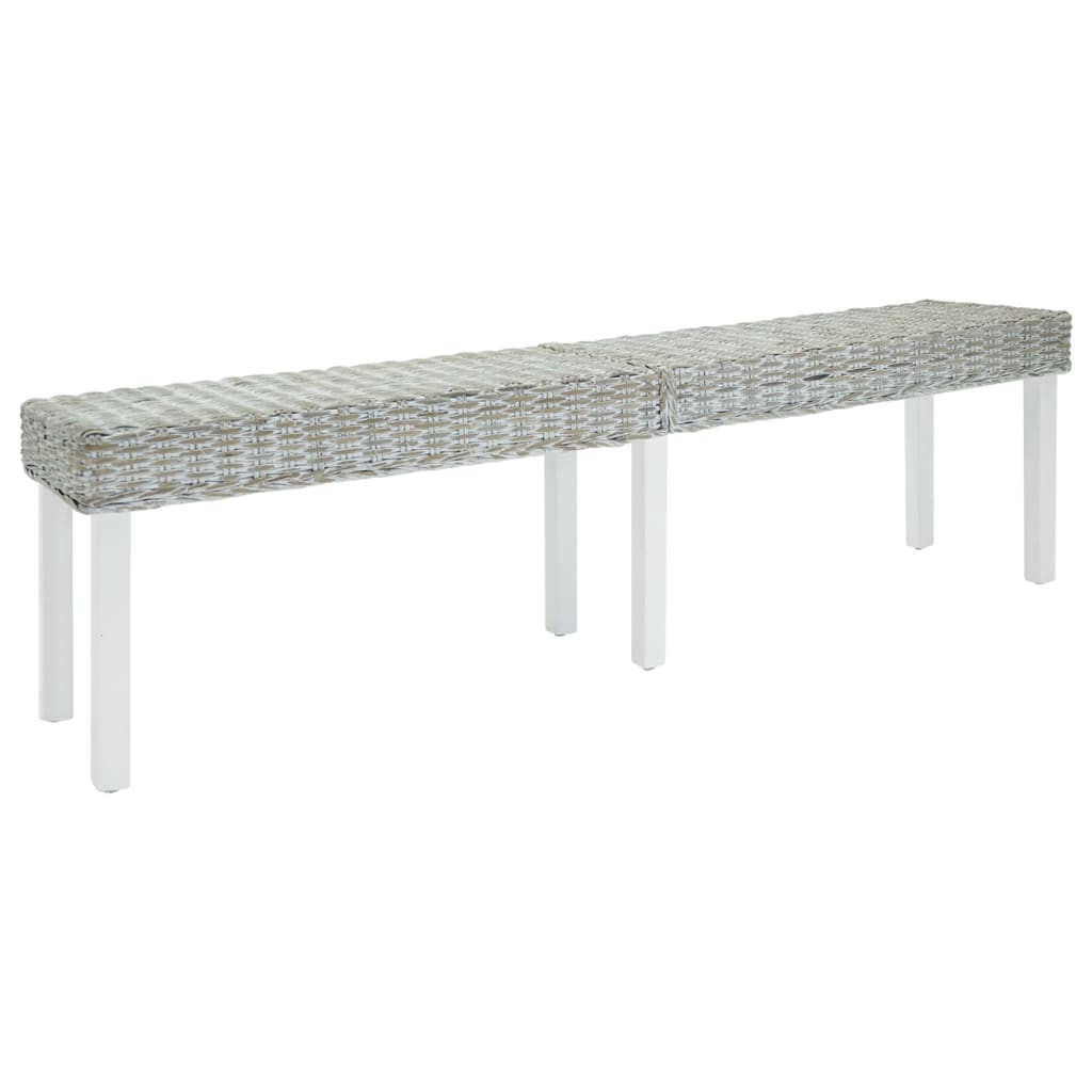vidaXL Sitzbank Weiß 160x35x45 cm Natur Kubu Rattan & Massivholz Mahagoni