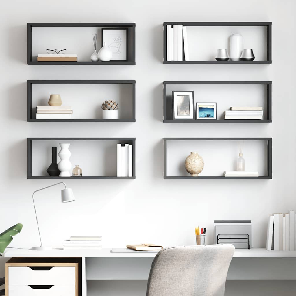 vidaXL Würfelregale 6 Stk. Grau 60x15x23 cm Holzwerkstoff