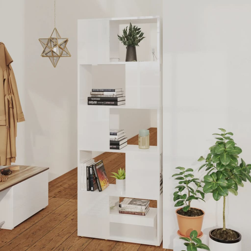 vidaXL Bücherregal Raumteiler Hochglanz-Weiß 60x24x155 cm