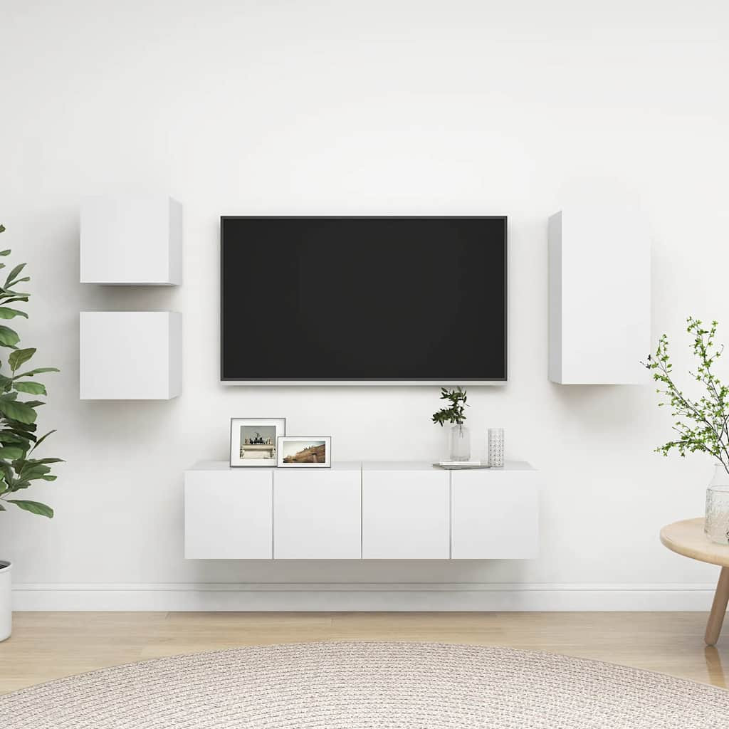 vidaXL 5-tlg. TV-Schrank-Set Weiß Holzwerkstoff