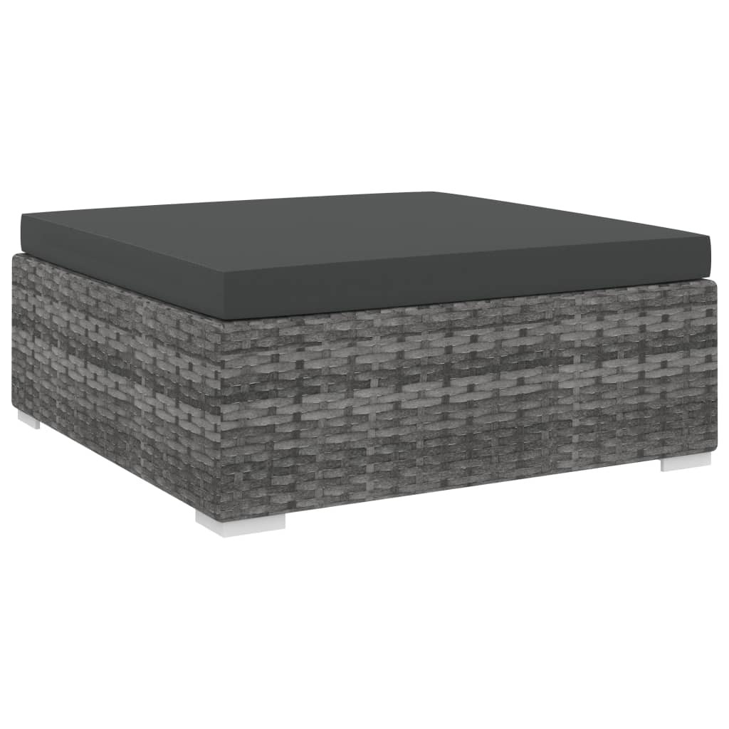 vidaXL Modular-Fußhocker 1 Stk. + Auflagen Poly Rattan Grau