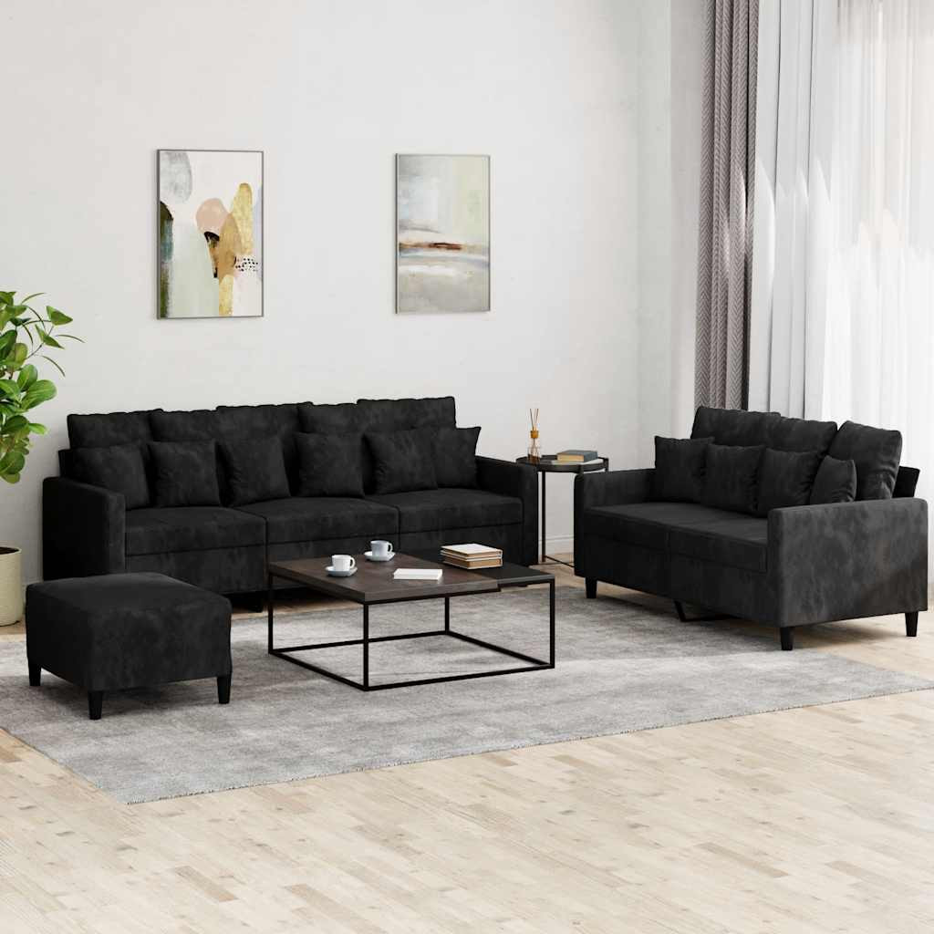 vidaXL 3-tlg. Sofagarnitur mit Kissen Schwarz Samt