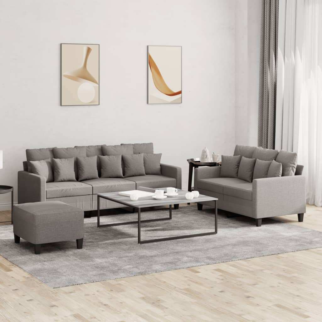vidaXL 3-tlg. Sofagarnitur mit Kissen Taupe Stoff