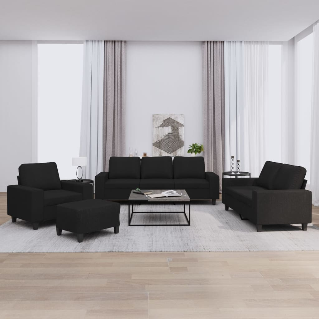 vidaXL 4-tlg. Sofagarnitur Schwarz Stoff