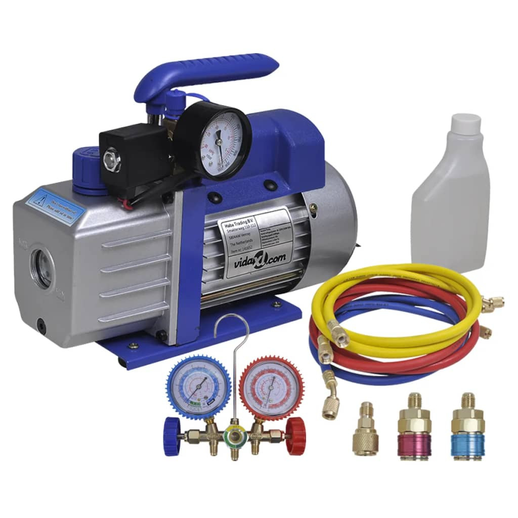 vidaXL Vakuumpumpe Einstufig mit 2-Wege-Verteiler-Manometer Set