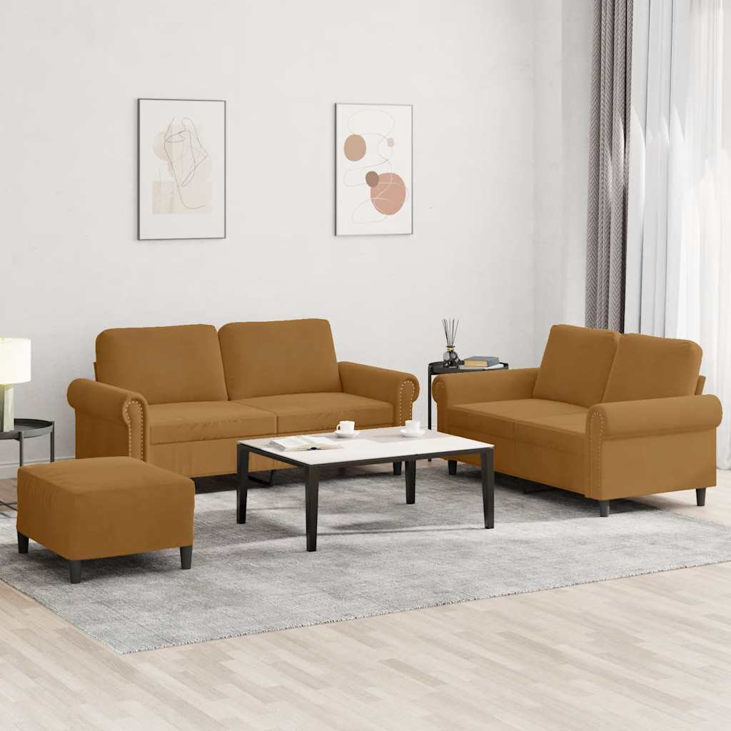 vidaXL 3-tlg. Sofagarnitur mit Kissen Braun Samt