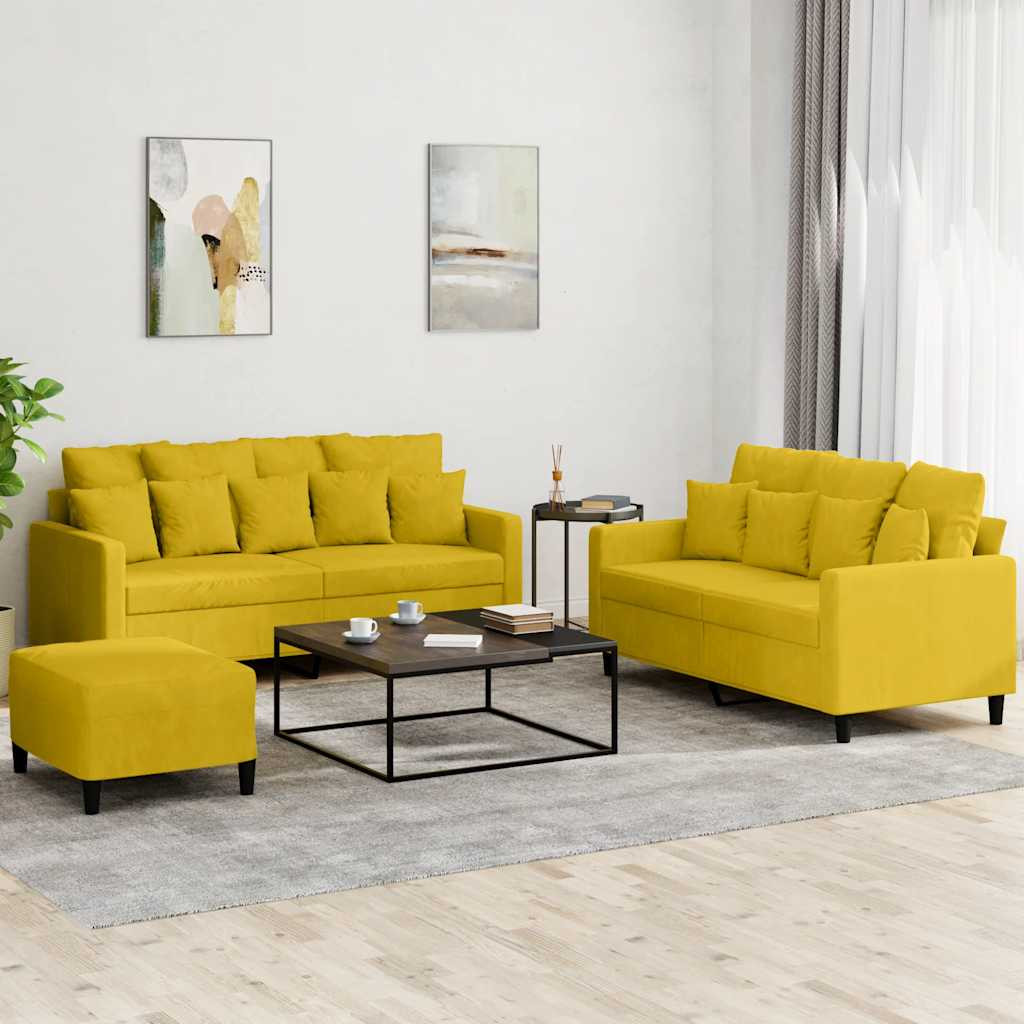 vidaXL 3-tlg. Sofagarnitur mit Kissen Gelb Samt