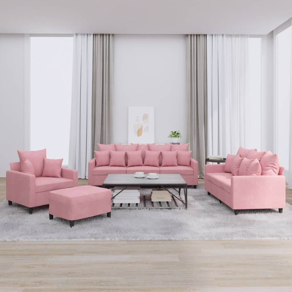 vidaXL 4-tlg. Sofagarnitur mit Kissen Rosa Samt