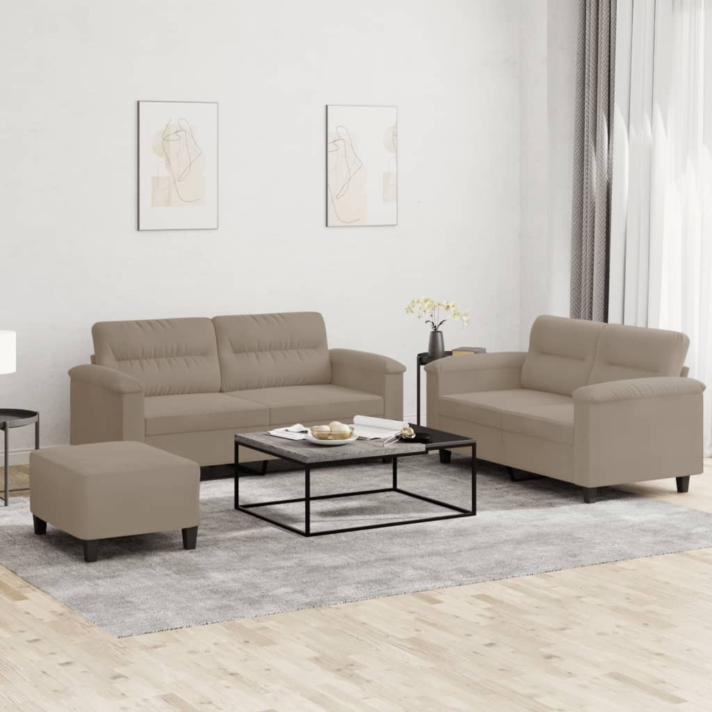 vidaXL 3-tlg. Sofagarnitur mit Kissen Taupe Mikrofasergewebe