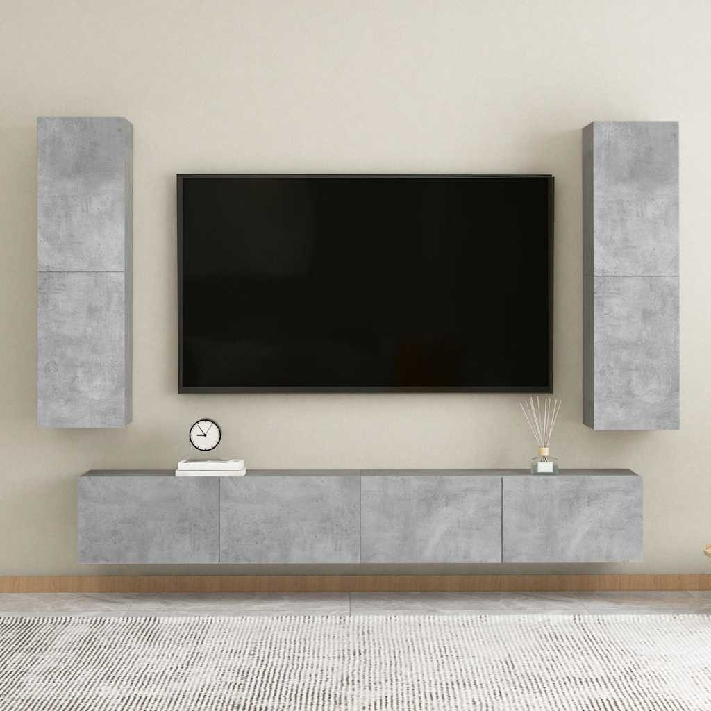 vidaXL 4-tlg. TV-Schrank-Set Betongrau Holzwerkstoff