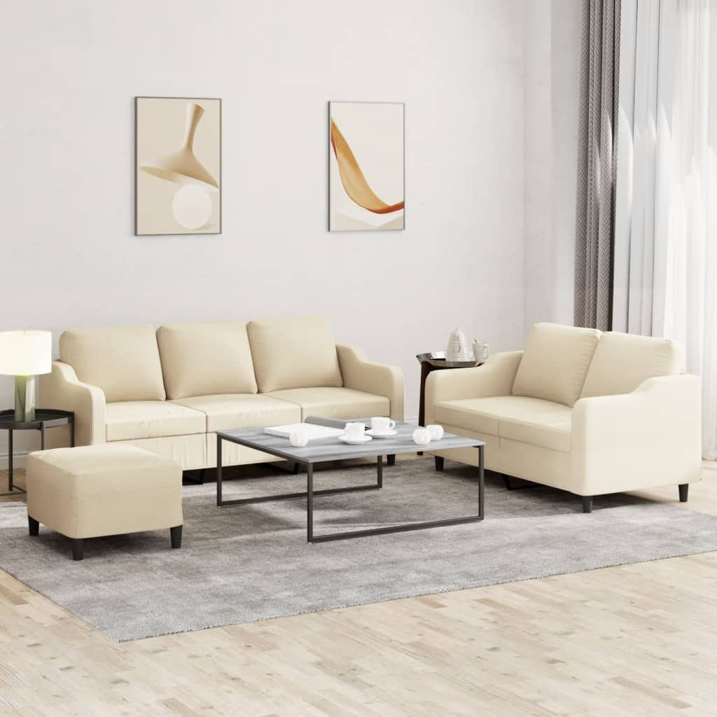 vidaXL 3-tlg. Sofagarnitur mit Kissen Creme Stoff