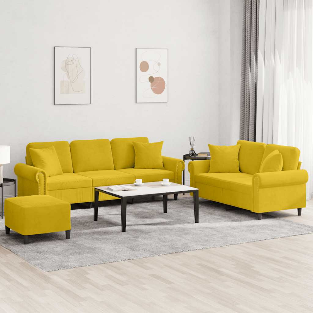 vidaXL 3-tlg. Sofagarnitur mit Kissen Gelb Samt