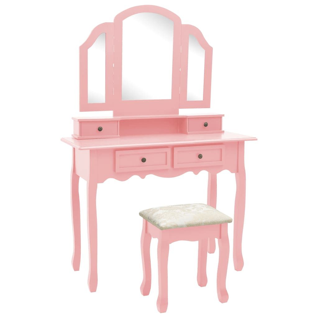 vidaXL Schminktisch-Set mit Hocker Rosa 100x40x146 cm Paulownia-Holz