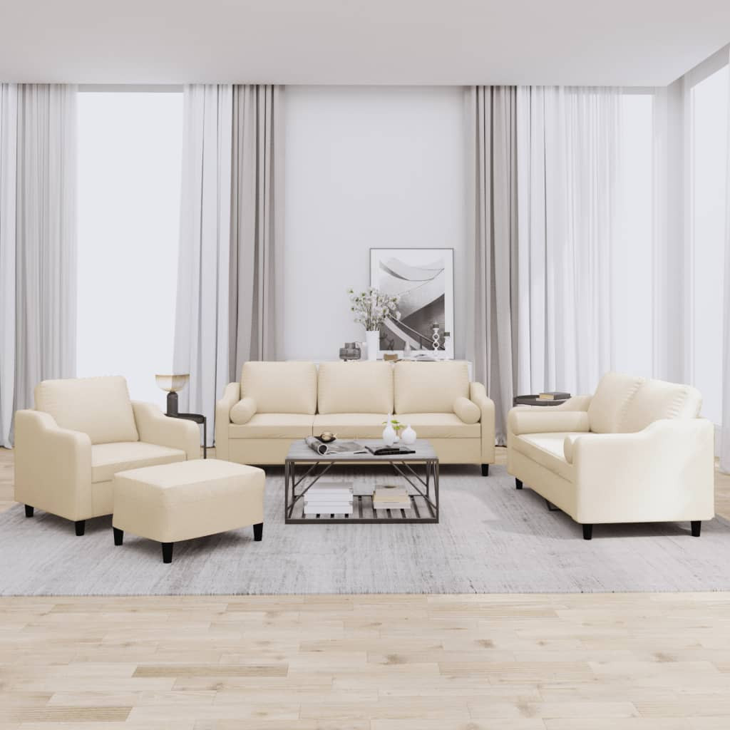 vidaXL 4-tlg. Sofagarnitur mit Kissen Creme Stoff