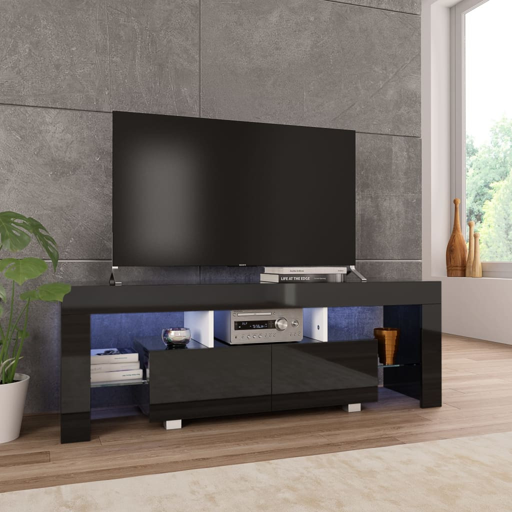 vidaXL TV-Schrank mit LED-Leuchten Hochglanz-Schwarz 130x35x45 cm