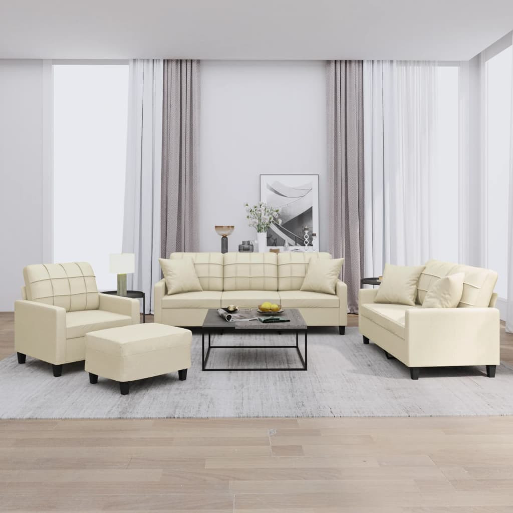 vidaXL 4-tlg. Sofagarnitur mit Kissen Creme Kunstleder