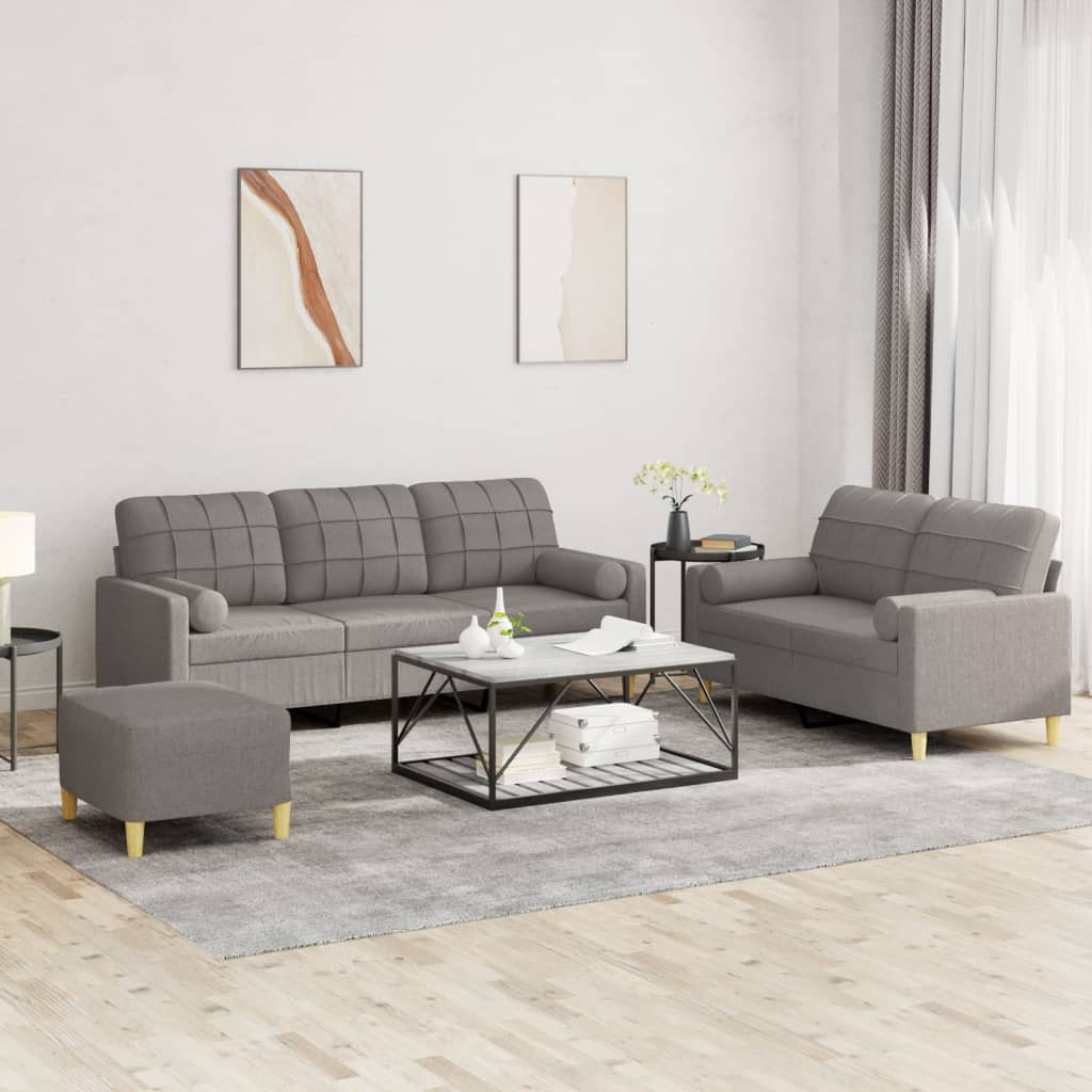vidaXL 3-tlg. Sofagarnitur mit Kissen Taupe Stoff