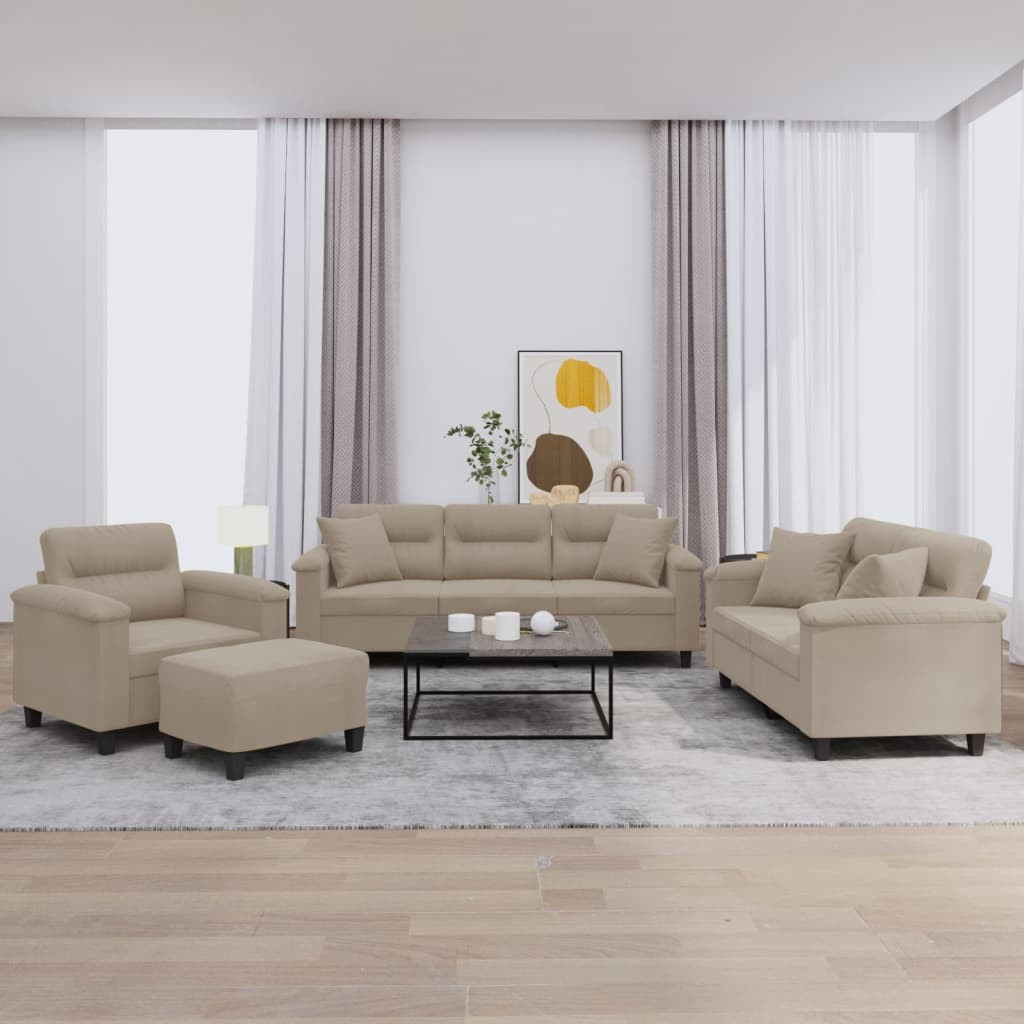 vidaXL 4-tlg. Sofagarnitur mit Kissen Taupe Mikrofasergewebe