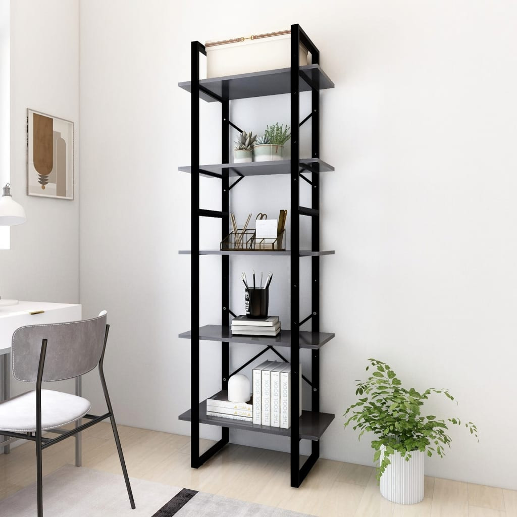 vidaXL Bücherregal 5 Fächer Grau 60x30x175 cm Holzwerkstoff