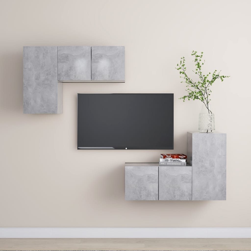 vidaXL 4-tlg. TV-Schrank-Set Betongrau Holzwerkstoff
