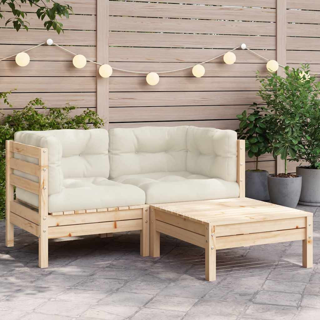 vidaXL 3-tlg. Garten-Lounge-Set mit Kissen in Creme Massivholz Kiefer