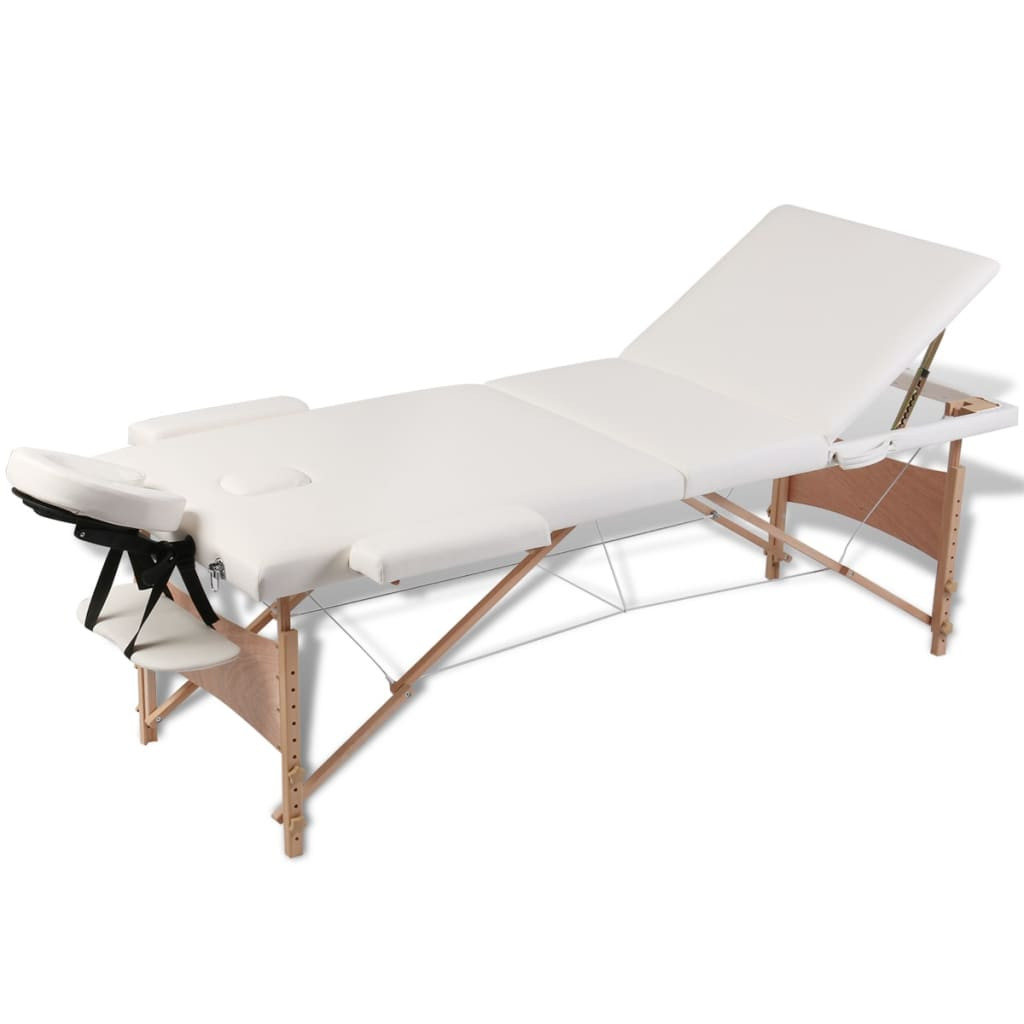 vidaXL Massageliege Klappbar 3-Zonen mit Holzgestell Cremeweiß