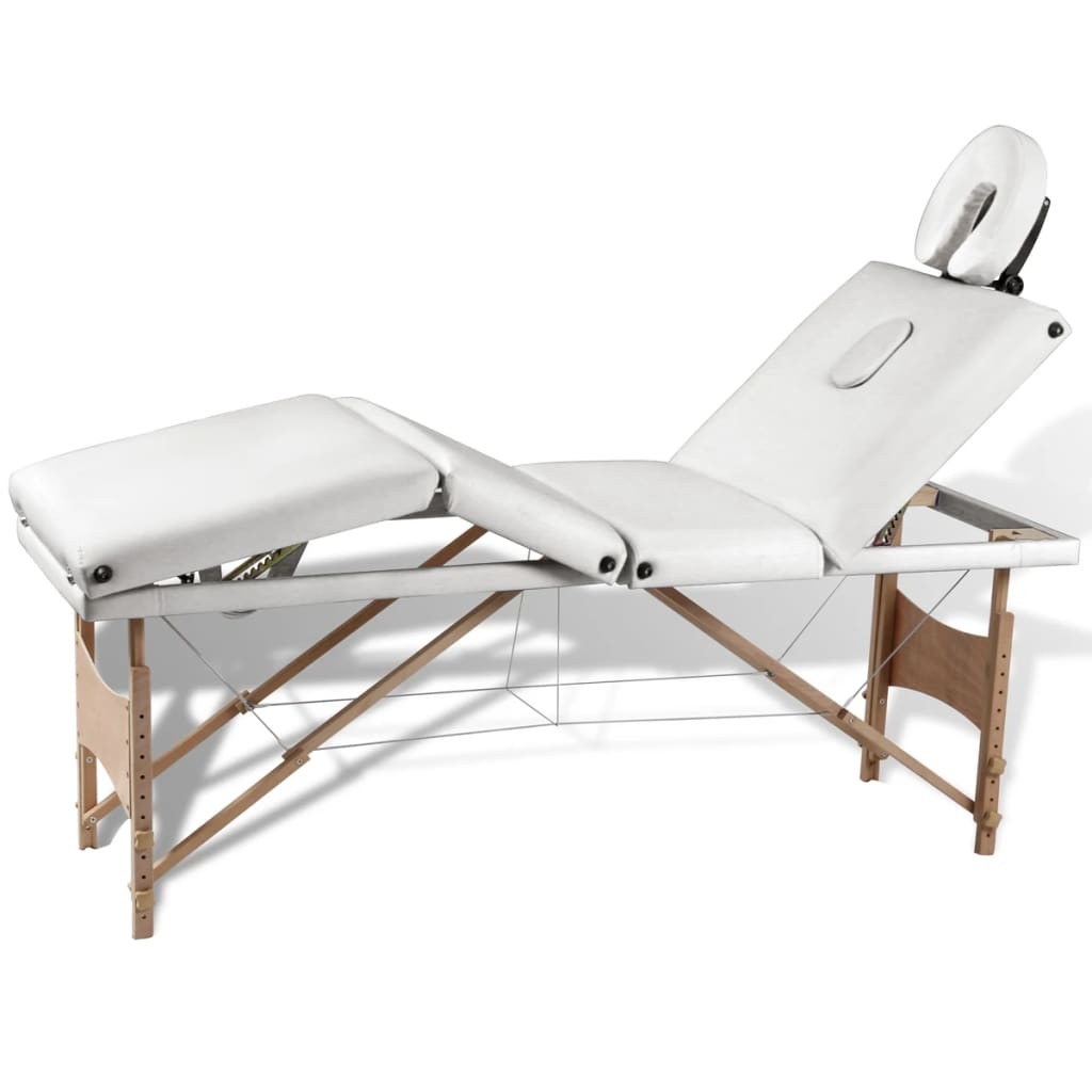 vidaXL Massageliege Klappbar 4-Zonen mit Holzgestell Cremeweiß