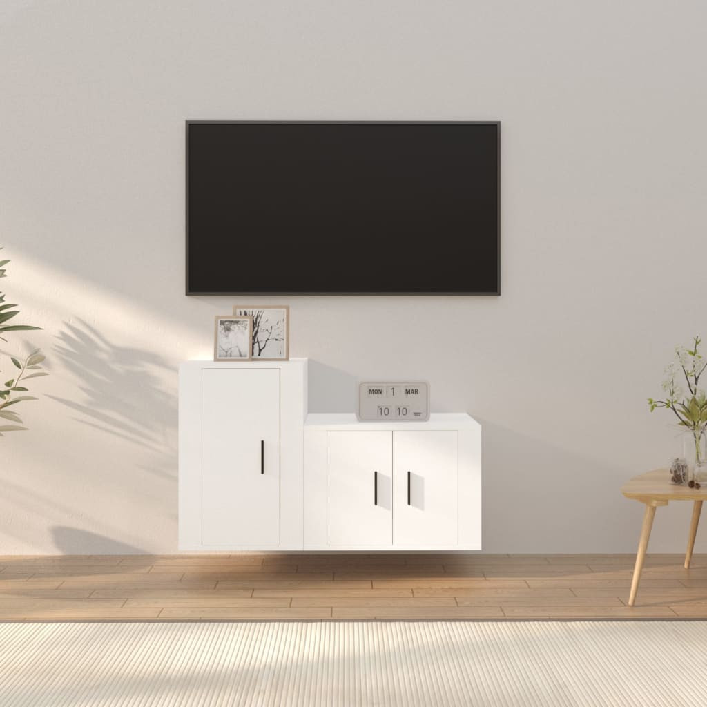 vidaXL 2-tlg. TV-Schrank-Set Weiß Holzwerkstoff